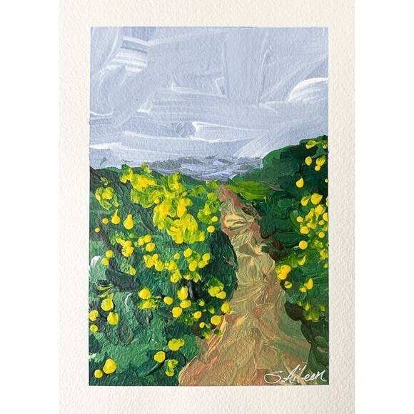 Original Painting Santa Barbara Botanical Gardens Green Impressionist Signed 5x7 - Picture 1 of 3